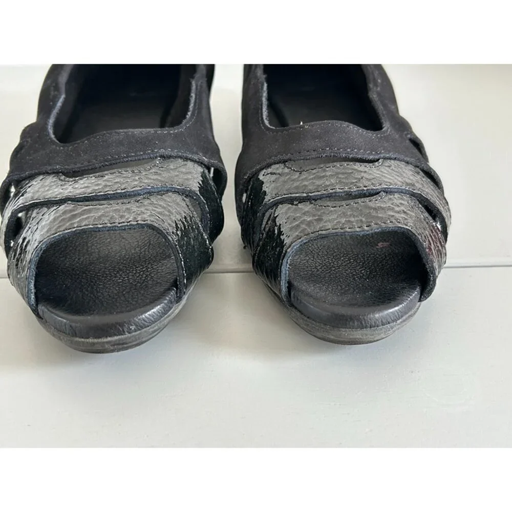 New Arche Womens Black Mix Leather Suede Cutout Ninova Peep Toe Flat EUR Size 37